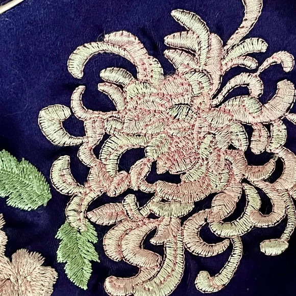 Morgan Taylor Teddy Nightdown Mini Dress Womens Navy Satin Embroidered L Party - Picture 7 of 8